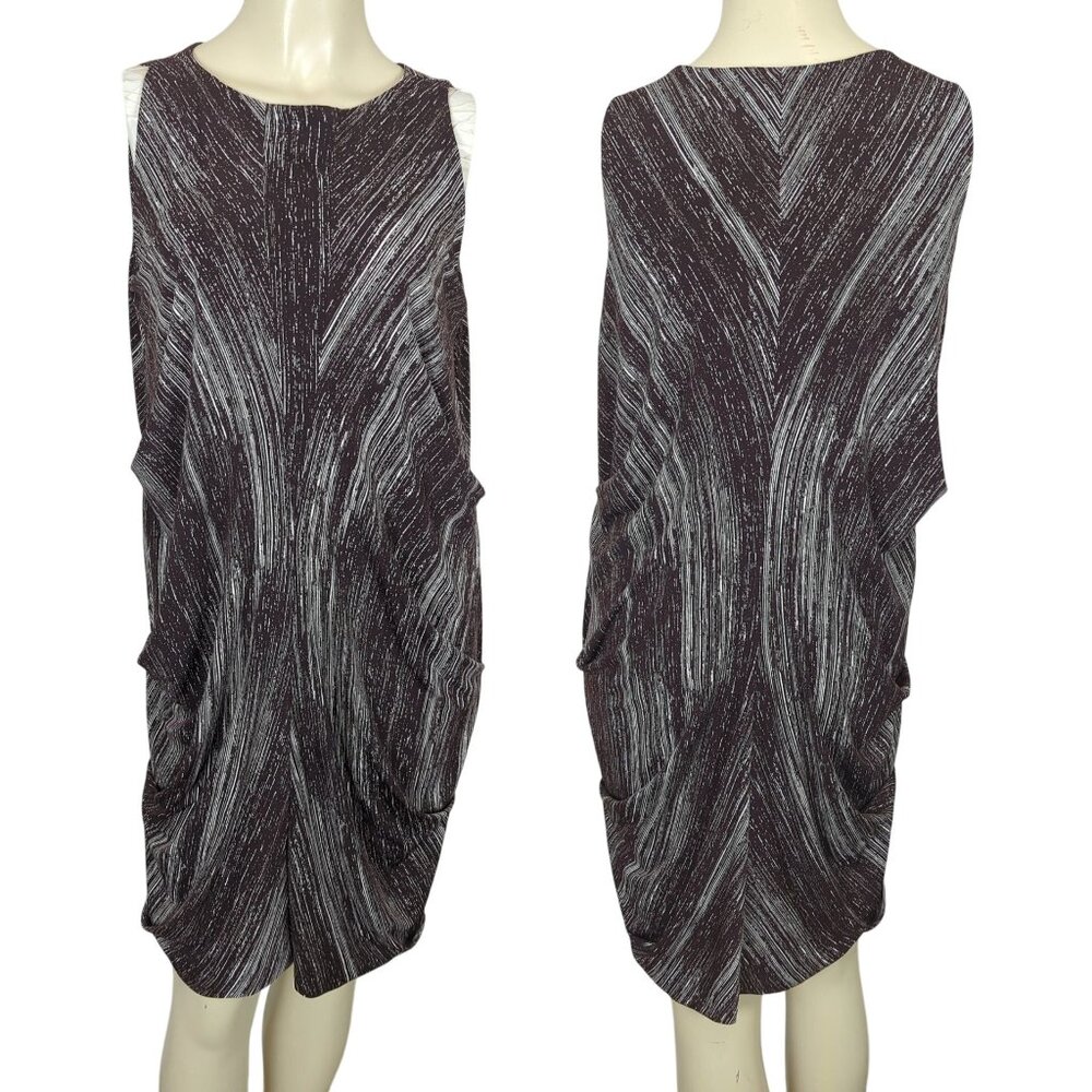 Vivienne Tam Women’s Brown White Dress Size M Abstract Print Sleeveless Draped